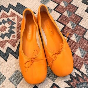 Orange Leather Ballet Flats with Bow